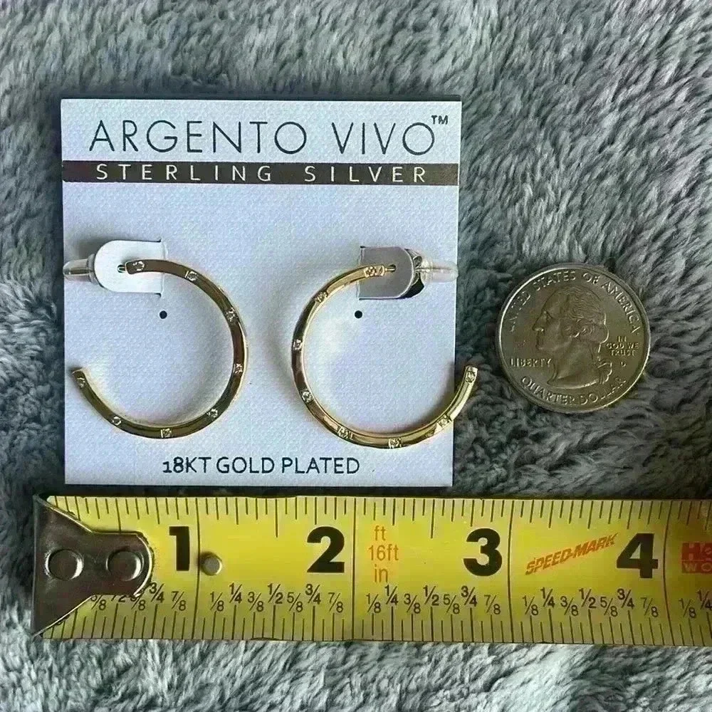 Argento Vivo Sterling Silver Cubic Zirconia Hoop Earrings in Gold Plate NWT